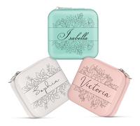 Chrifansi Boîte à bijoux personnalisée en cuir - Petit cadeau personnalisé pour femmes et filles - Nom et mois de la fleur de naissance (style 1)