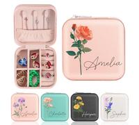 Chrifansi Boîte à bijoux personnalisée en cuir - Petit cadeau personnalisé pour femmes et filles - Nom et mois de la fleur de naissance (style 6)
