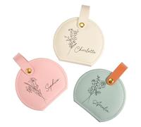 Chrifansi Boîte à bijoux personnalisée en cuir - Petit cadeau personnalisé pour femmes et filles - Nom et mois de la fleur de naissance (boîte ronde 1)
