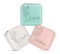 Chrifansi Boîte à bijoux personnalisée en cuir - Petit cadeau personnalisé pour femmes et filles - Nom et mois de la fleur de naissance