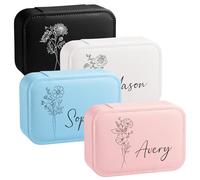 Chrifansi Boîte à bijoux personnalisée en cuir - Petit cadeau personnalisé pour femmes et filles - Nom et mois de naissance des fleurs (boîte rectangulaire 1)