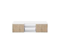 AltoBuy Chris Oak - Meuble TV Blanc Laqué Brillant Aspect Bois avec LED