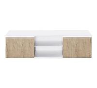 AltoBuy Chris Oak - Meuble TV Blanc Laqué Brillant Aspect Bois avec LED