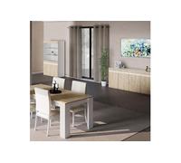AltoBuy Chris Oak - Séjour Complet avec Vitrine 2P Laqué Blanc Brillant Aspect Bois