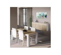AltoBuy Chris Oak - Séjour Table + Buffet Laqué Blanc Brillant Aspect Bois