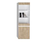 AltoBuy Chris Oak - Vitrine 1 Porte Laquée Blanc Brillant Aspect Bois avec LED