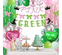 Chris.W Lot de 50 ballons en latex pré-enfilés pour décoration de fête de sorcière, bannière d'anniversaire de princesse, étoile et cœur - Rideaux en aluminium pour décoration de fête - Rose et vert