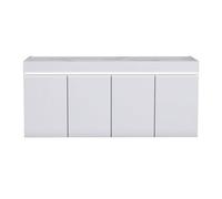 CHRIS WHITE - Buffet 4 Portes Laqué Blanc Brillant Plateau Imitation Marbre avec Led
