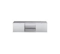 CHRIS WHITE - Meuble TV Blanc Laqué Brillant Plateau Imitation Marbre avec Led -