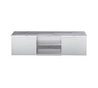 CHRIS WHITE - Meuble TV Blanc Laqué Brillant Plateau Imitation Marbre avec Led