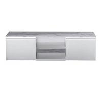 CHRIS WHITE - Meuble TV Blanc Laqué Brillant Plateau Imitation Marbre avec Led -