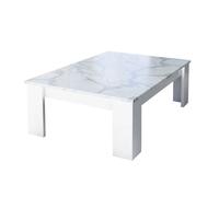 CHRIS WHITE - Table Basse Laquée Blanc Brillant Plateau Imitation Marbre