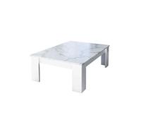 CHRIS WHITE - Table Basse Laquée Blanc Brillant Plateau Imitation Marbre -