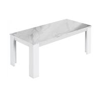 CHRIS WHITE - Table Repas Laquée Blanc Brillant Plateau Imitation Marbre -