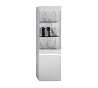 AltoBuy Chris White - Vitrine 1 Porte Laquée Blanc Brillant Fond Imitation Marbre avec LED