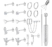 Chriscoco 16G/18G/20G Boucles d'Oreilles Femme Acier Inoxydable Piercing Oreille Nez Plaqué Or 14K Argent Boucles d'Oreilles Creoles Piercing Helix Tragus Labret Conch Bijoux pour Femme