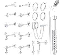 Chriscoco 16G/18G/20G Boucles d'Oreilles Femme Acier Inoxydable Piercing Oreille Nez Plaqué Or 14K Argent Boucles d'Oreilles Creoles Piercing Helix Tragus Labret Conch Bijoux pour Femme