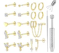 Chriscoco 16G/18G/20G Boucles d'Oreilles Femme Acier Inoxydable Piercing Oreille Nez Plaqué Or 14K Argent Boucles d'Oreilles Creoles Piercing Helix Tragus Labret Conch Bijoux pour Femme