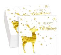 Chrisfall 50 Serviettes en Feuille d'Argent Joyeux Noël Serviettes en Papier de Fête Métallique Jetables Argentées de Cocktail pour Fournitures de Fête de Noël(Cerf Sika)