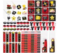 Chrisfall Lot de 168 articles de papeterie pour soirée cinéma, bloc-notes, autocollants, gomme, règle et crayon pour tapis rouge VIP pour fête prénatale, fête d'anniversaire