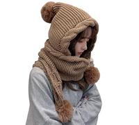 CHRISK Version Coréenne Bonnet en Laine pour Femme Automne Hiver avec une Écharpe - Bonnet en Une Pièce Mignon, Laine Épaisse, Oreille en Ampoule, Chaud - Tricoté, auburn, Taille unique