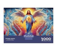 Christ céleste 1000 Pièces Jésus Ange Puzzle Adulte pour Couples Carton Premium Impression HD Anti-Stress pour S'amuser Livraison Rapide sans Défaut 52x38cm/1000pcs