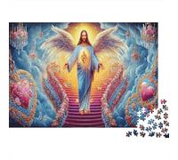 Christ céleste Puzzle 1000 Pièces Passionnés, Carton Recyclé Solide,Jésus Escalier Ciel Art Décoration Intérieure, Art Mural, Cadeau Amis, Puzzle Vacances Indoor 70x50cm/1000pcs