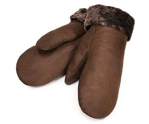 CHRIST Mitaines en peau d’agneau de WERNER longues mitaines chaudes unisexes en fourrure véritable, gants d’hiver pour femmes et hommes en brun, taille 5