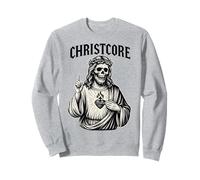 Christcore Crâne Jésus Sacré Cœur Edgy Christian Metal Art Sweatshirt