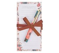 Christian Art Gifts Compact Magnetic Refrigerator Notepad & Ballpoint Pen Set for Women: Joyful, Patient, Faithful Inspirational Scripture, Lists, Memos, Reminders, 70 Lined Sheets, Orange Floral