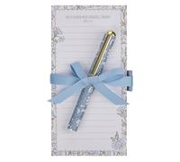 Christian Art Gifts Compact Magnetic Refrigerator Notepad & Ballpoint Pen Set for Women: Strength & Dignity Inspirational Scripture, Lists, Memos, Reminders, 70 Lined Sheets, Blue Floral