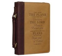 Christian Art Gifts Étui de bible classique en cuir végétalien pour homme : I Know The Plans - Verso biblique inspirant, étui robuste et facile à transporter avec boucles pour stylo, marron, taille L