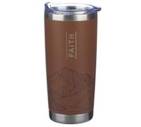 Christian Art Gifts Grand gobelet de voyage isotherme en acier inoxydable pour homme et femme : Faith Can Move Mountains avec couvercle rétractable, marron, 532 ml