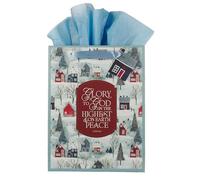 Christian Art Gifts Grand sac cadeau de Noël inspirant, étiquette et papier de soie pour homme et femme : Glory to God, poignées en ruban satiné robustes, rouge festif