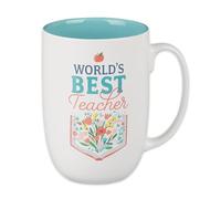 Christian Art Gifts Grande tasse à café et à thé en céramique pour femme : World's Best Teacher - Ecclesiaste 2:26 Inspirational Bible Verse, blanc et bleu sarcelle, 425 g