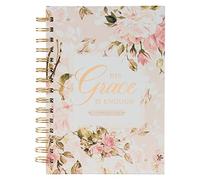 Christian Art Gifts Journal avec inscription « His Grace 2 Corinthians » avec verset biblique 12:9 roses roses, 192 pages lignées, grand carnet à couverture rigide, reliure à spirale
