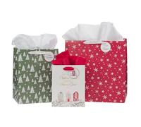 Christian Art Gifts Lot de 3 sacs cadeaux de Noël inspirants, étiquettes et papier de soie pour homme et femme : maison pour Noël, multicolore, rouge, vert et blanc