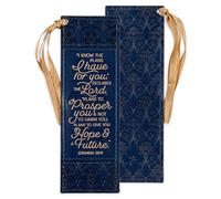 Christian Art Gifts Marque-page en cuir vegan de qualité supérieure pour femme : I Know The Plans - Jer. Verset de la Bible inspirant 29:11 avec ruban en satin doré foncé et motif floral gravé