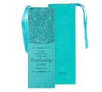 Christian Art Gifts Marque-page en similicuir Amour ternel J r mie 31:3 Verset biblique avec ruban en satin Pompon Bleu sarcelle