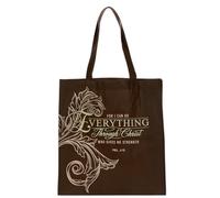 Christian Art Gifts Sac fourre-tout réutilisable pour femme : Everything Through Christ - Philippiens 4:13 avec verset de la Bible inspirant sac à main durable pour les courses, livres, fournitures, marron foncé, Marron / Par le Christ