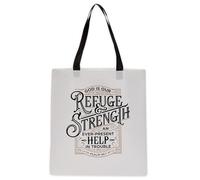 Christian Art Gifts Sac fourre-tout réutilisable pour femme : Refuge et force - Psaume 46:1 - Sac à main durable avec verset de la Bible pour courses, livres, fournitures, beige crème, beige