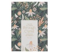 Christian Art Gifts Scripture Notebook for Women, All Things Through Christ - Inspirational Bible Verse, Green Floral, Phil. 4:13
