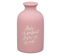 Christian Art Gifts Small Ceramic Scripture Table Vase for Flowers & Plants: Love Is Patient & Kind Inspirational Bible Verse Home Décor, Kitchen, Bathroom, Living Room, Pink & White