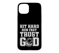 Christian Baseball Hit Hard Run Fast Trust God Faith Player Coque pour iPhone 15 Plus