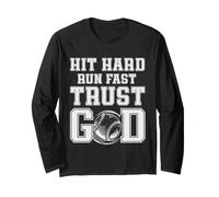 Christian Baseball Hit Hard Run Fast Trust God Faith Player Manche Longue