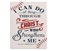 Christian Baseball Poster Philippians 4:13 I Can Do All Things Through Christ Canvas Wall Art for Boys Room Nursery Decor(Unframed,12x18inch(30x45cm))