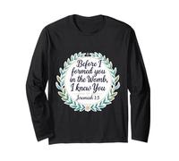 Christian Bible Pro-Life Citation Jeremiah 1:5 Floral Believer Manche Longue