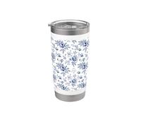 Christian Bible Verse Psalm Blue Toile French Florals Gobelet isotherme en acier inoxydable double paroi