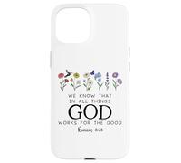 Christian Bible Verse Romans 8:28 We Know God Works for Good Coque pour iPhone 15