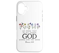 Christian Bible Verse Romans 8:28 We Know God Works for Good Coque pour iPhone 16 Plus